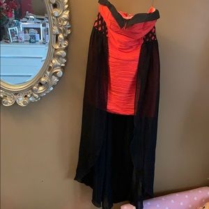 Red and black high low evening dress